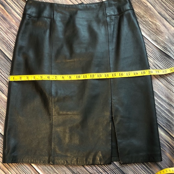 003 COLETTE MORDO SADMARA SOFT BLACK LEATHER SKIRT BACK ZIPPER FRONT SLIT SZ10 - Picture 7 of 10